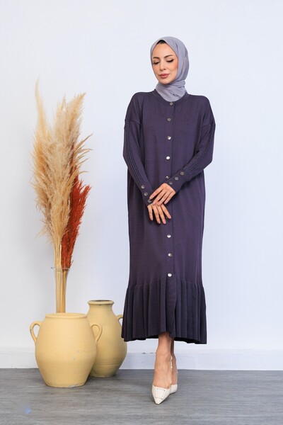 Eliva Women's Anthracite Gray Buttoned Winter Knitwear Dress Hijab Cardigan
