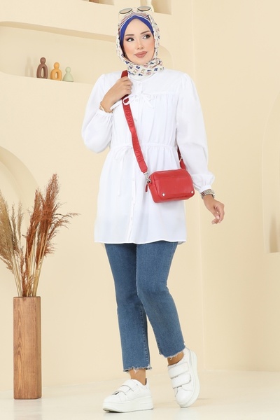 ModaMerve Lace Detailed Poplin Tunic 287Asn888-Ms Ecru