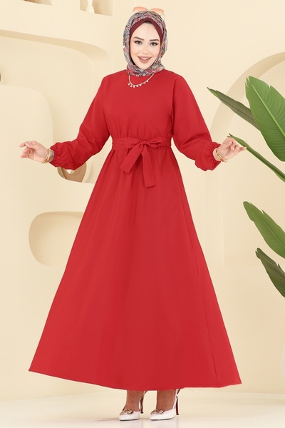 ModaMerve Beli Lace-Up Terikoton Dress 4116Pm271-Ms Red