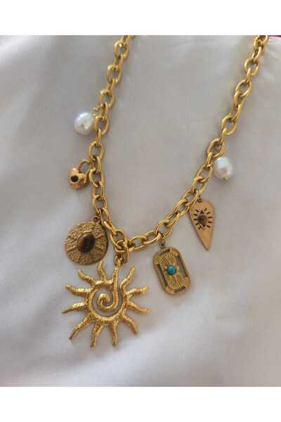 AYRİZ ACCESSORİES MİSTİK GÜNEŞLİ KOLYE(ÇELİK ZİNCİR VE KOLYE UÇLARI)