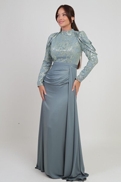 By Saygı Women's Sequin Detailed Skirt with Gathered Lining Chiffon Long Dress