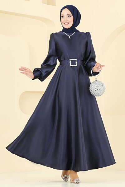 ModaMerve Kemeri Taşlı Saten Abiye ASM2753-MS Laci