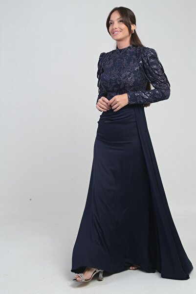 By Saygı Women's Sequin Detailed Skirt with Gathered Lining Chiffon Long Dress