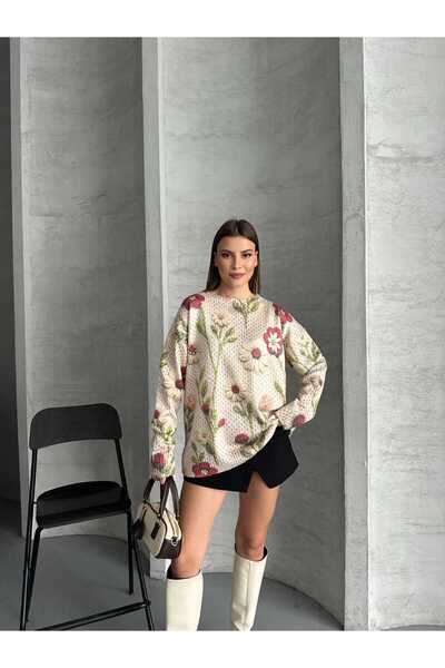 BLUSS سويت شيرت نسائي كبير الحجم بنقشة زهور – أكمام طويلة بتصميم ربيعي ملون