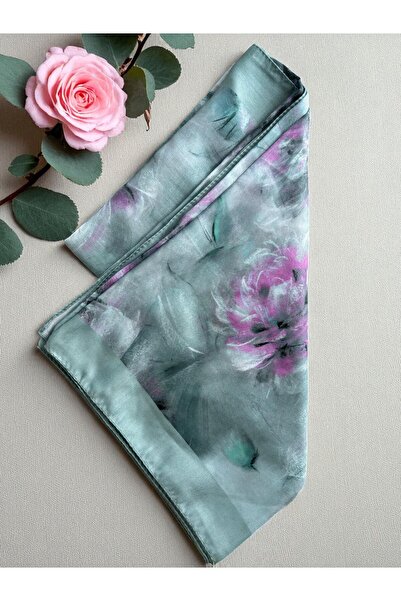 Lavena scarfs Ανοιξιάτικη Σειρά Λουλουδένιο Μοτίβο Βαμβακερό Ψηφιακό Μαλακό Σά scarf - Σαπούνι Πράσινο