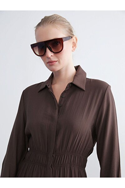 LC Waikiki LCWAIKIKI Classic Büyük Beden Dokulu Büzgülü Gömlek Elbise