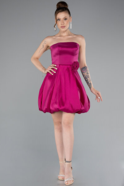 Abiyefon Fuşya Straplez Balon Etek Kısa Mezuniyet Elbisesi ABK2360