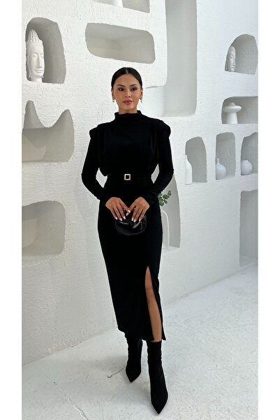 Nida Boutique Φόρεμα με μακρύ μανίκι άνοιγμα πλεκτό κρεπ