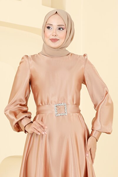 ModaMerve Kemeri Taşlı Saten Abiye ASM2753-MS Vizyon