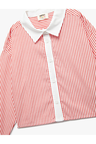 Koton Cotton Long Sleeve Striped Crop Shirt
