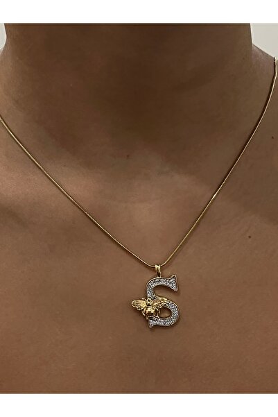 Twinssis Accessories ÇelikArı Motifli Çift Renk Tasarım Harf Kolye