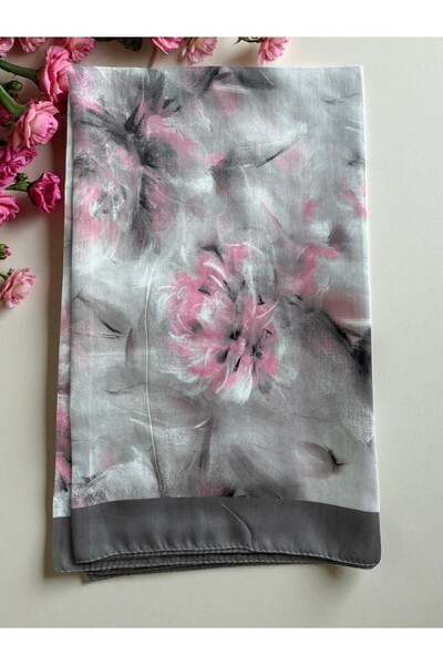 Lavena scarfs Spring Series Floral Pattern Cotton Digital Soft Shawl - Gray