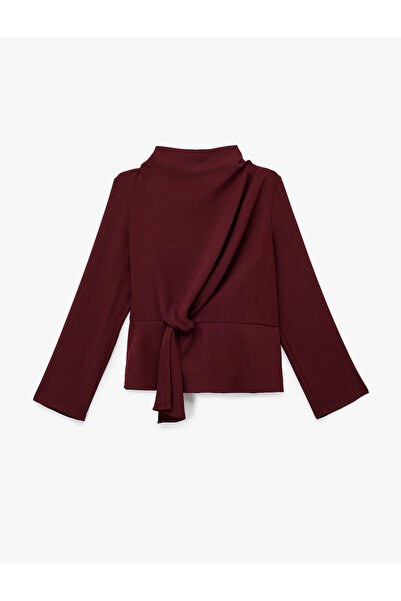 Koton بلوزة نسائية ذات ياقة مدبوغة ومفصلة باللون الأحمر الداكن 6Wak60021Uw