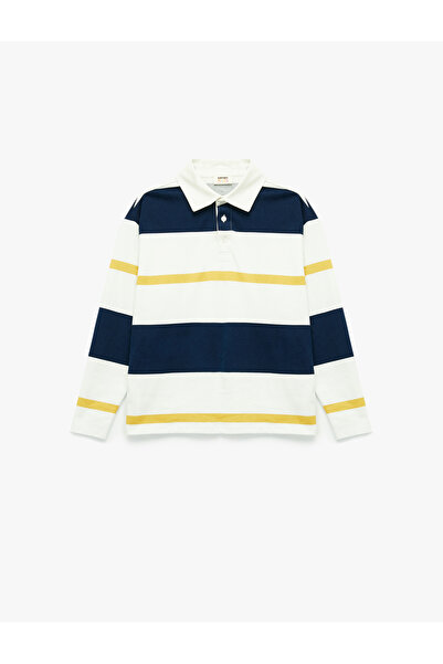 Koton Cotton Long Sleeve Polo Neck Striped T-Shirt