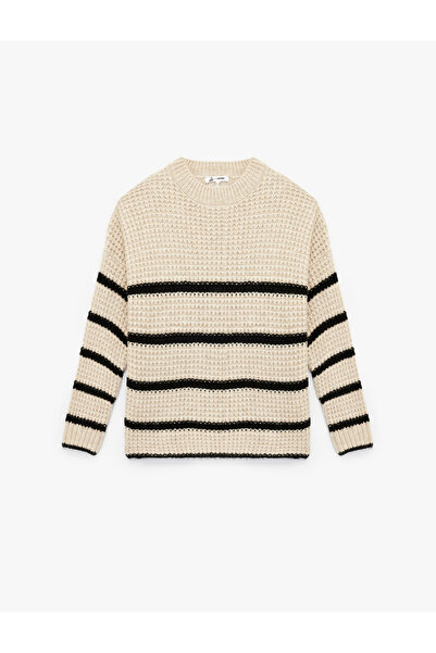 Koton Pulover tricotat cu mânecă lungă, cu decolteu, cu model în dungi