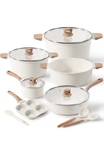 CAROTE مجموعة أواني طهي غير لاصقة، مجموعة من 13 قطعة من الأواني والمقالي، أواني طهي المطبخ الحثية، طهي غير لاصق