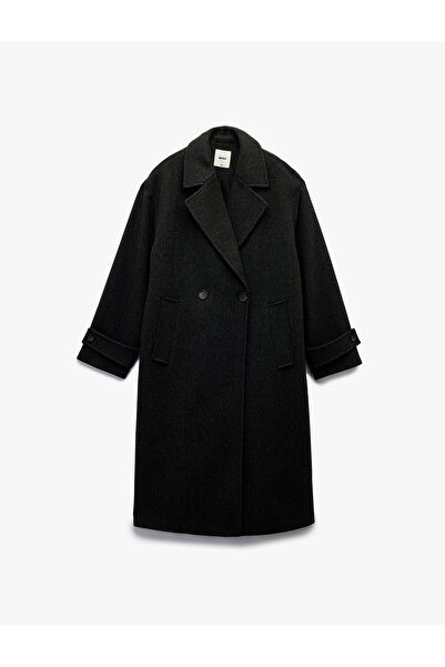 Koton Podšitý dvouřadý kabát s dlouhým rukávem a oversize střihem