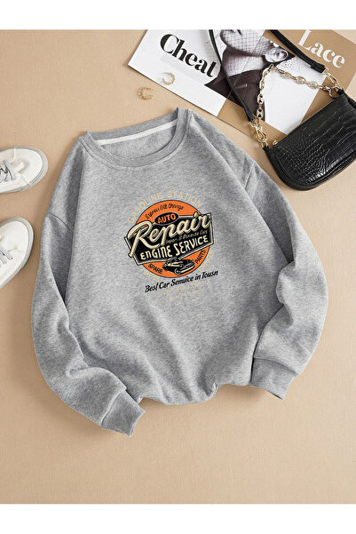 modaberry Ремонтна услуга Суитшърт - сив с принт с мотив на остриета и велоси...