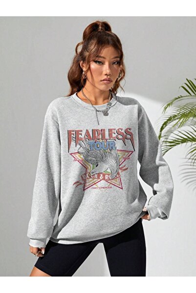 Mythologie Fearless Tour Світшот - Сірий з принтом Oversize з шардоном та велосипедним коміром