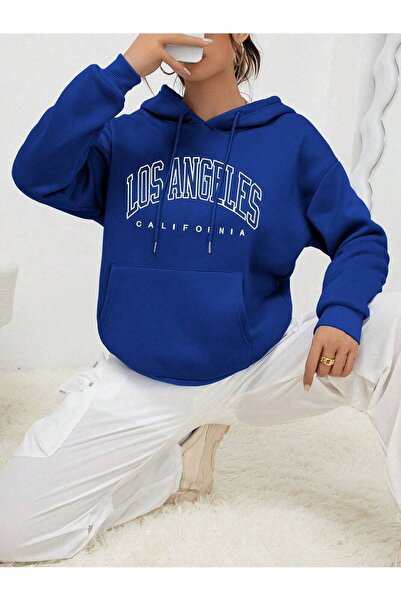 coolart Лос Анджелис, Калифорния, зимен дебел суитшърт - Sax Blue Printed Ove...