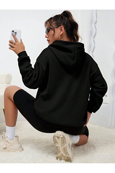 Mythologie Χειμερινό χοντρό φούτερ Los Angeles California - Μαύρη κουκούλα με στάμπα Oversize Hoodie