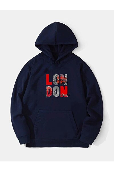 modaberry Φούτερ Unisex Oversize London με στάμπα με κουκούλα