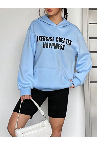 coolart Χειμερινό χοντρό φούτερ Exercise Happiness - Μπλε μωρουδιακό εμπριμέ ...