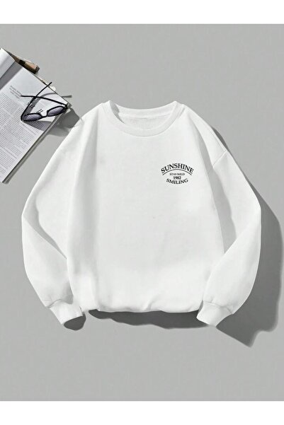 coolart Φούτερ Sunshine Smiling - Λευκό με στάμπα, Oversize, με λαιμόκοψη ποδ...