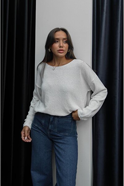 Havoş Ekru Shire Yakası Dikişsiz Triko