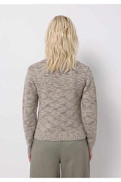 Colin's Slim Fit Stand Collar Plain Women's Beige Sweater