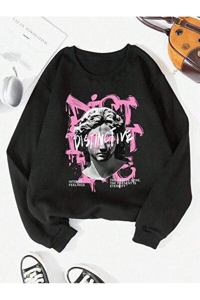 Mythologie Характерни чувства Зимна дебела блуза - Черна с принт Oversized Shardone Cycling Neck