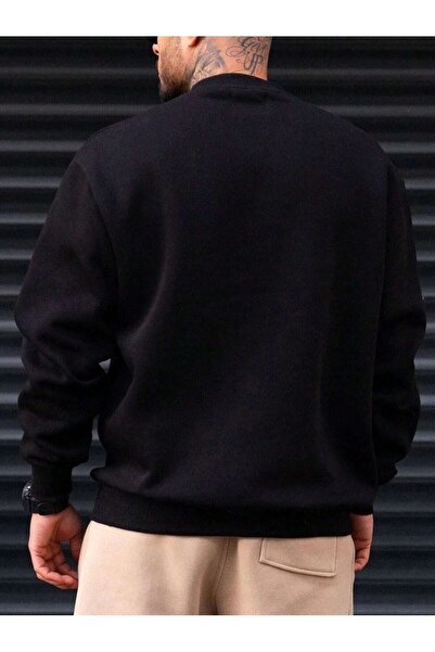 Mythologie Mountain Sun Sweatshirt - Black Printed Oversize Ruffled Crew Neck