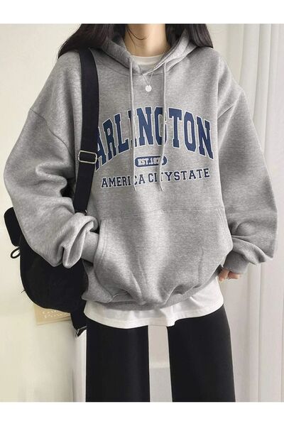 Mythologie Φούτερ Arlington - Γκρι στάμπα Oversize Ribbed Hoodie