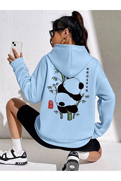 SeusCraft Κινεζικό χειμερινό χοντρό φούτερ Panda - Μπλε μωρουδιακό εμπριμέ φο...