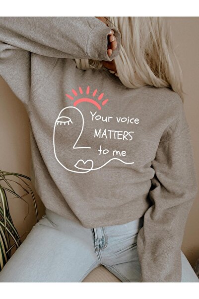 Mythologie Світшот Voice Matters - Сірий з принтом Oversize з шардоном та велосипедним коміром