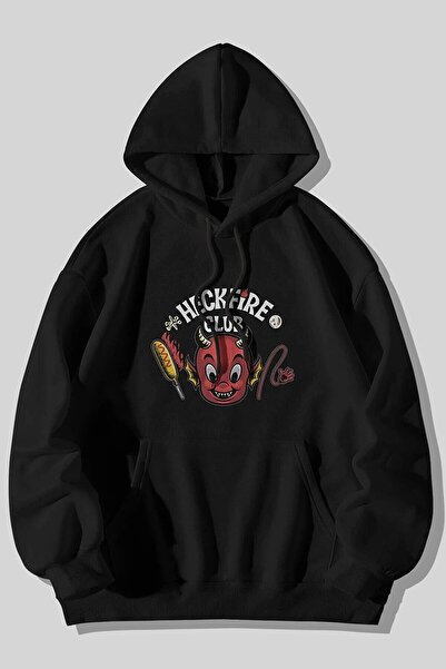 Mythologie Μαύρο φούτερ με κουκούλα Hellfire Club με στάμπα