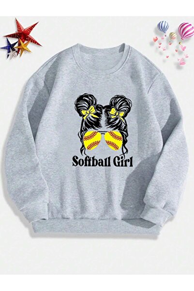 Mythologie Світшот Softball Girl - Сірий з принтом Oversize з шардоном та велосипедним коміром