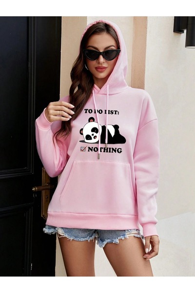 Mythologie Nothing Panda Winter Thick Sweatshirt - Powder Pink Printed Oversi...