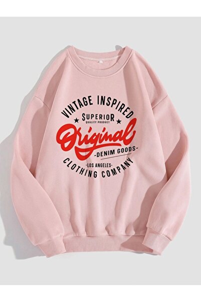 Mythologie Vintage Inspired Superior Sweatshirt - Pink Printed Oversized Crew...