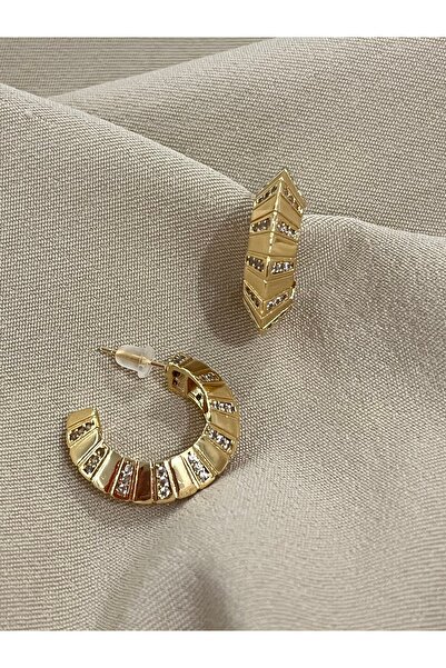 Twinssis Accessories Özel Seri İki Renkli Zirkon Taşlı Yassı Köşegen C Model Küpe