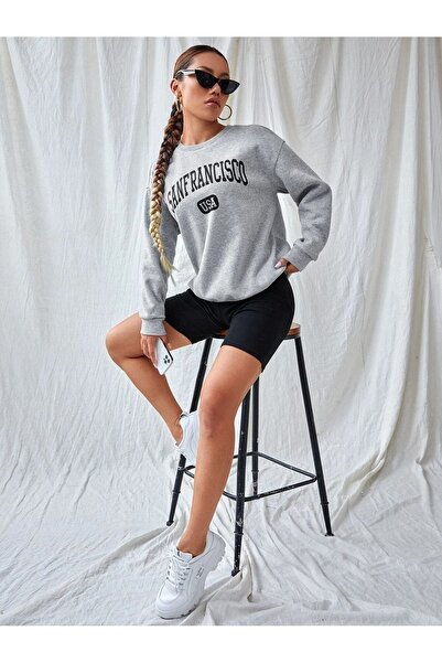 Mythologie Світшот San Francisco Usa - Сірий з принтом Oversize з шардоном та велосипедним коміром