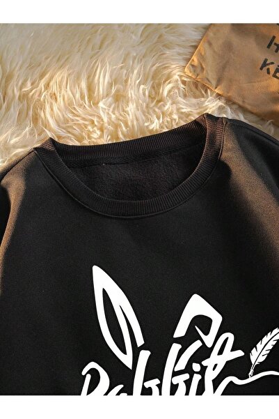 Mythologie Φούτερ Rabbit - Μαύρο εμπριμέ Oversize Crew Neck