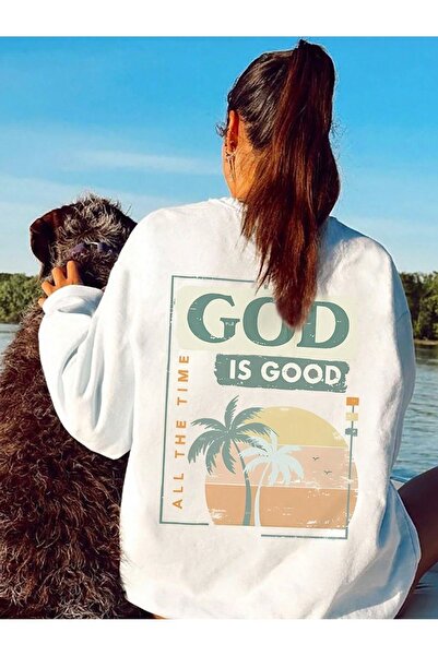 coolart Φούτερ Is Good Palmiye - Λευκό με στάμπα, oversized, με λαιμόκοψη ποδ...