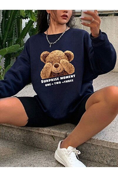 coolart Φούτερ Surprise Moment - Μπλε μπλέ με στάμπα Oversize Crew Neck