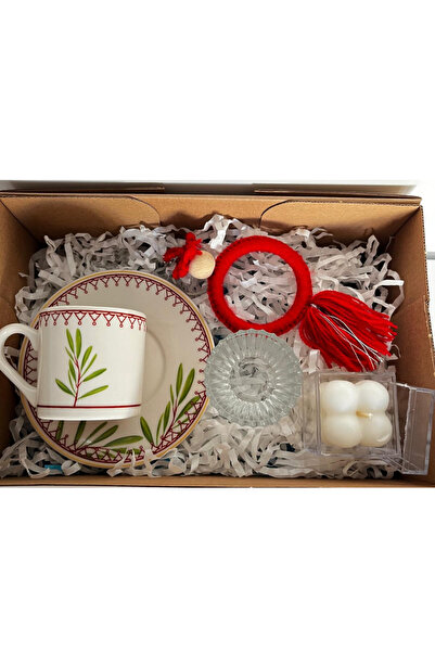 adin tasarım Single Person Cup Set 6 Pieces Christmas Coffee Cup Keychain Candle Snack Holder Gift Set with Tree