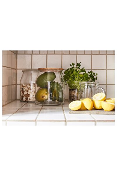 IKEA FRAKTA 365+ 20 Cm 3,3 Lt Bambu Yuvarlak Kapaklı Vakumlu Cam Gıda Saklama Kavanozu Kabı Kavanoz Kap