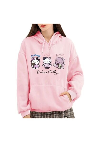 coolart سويت شيرت كيتي بيبيز - هوديي كبير الحجم مطبوع باللون الوردي