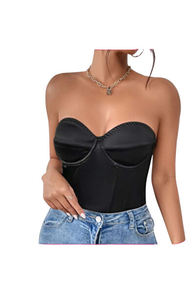 Fstyle Strapless satin bustier bodysuit