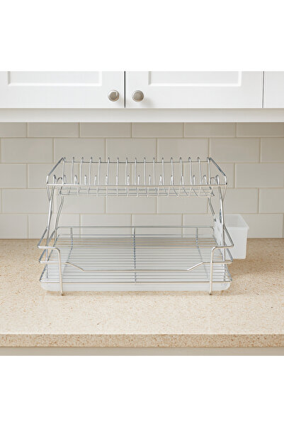 Vovikon Lüx Çift Katlı Tabaklık Krom Bulaşık Sepeti