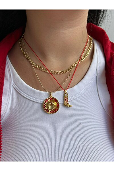 Fiamoss Altın Kaplama Kovboy Temalı Charm Kolye Seti